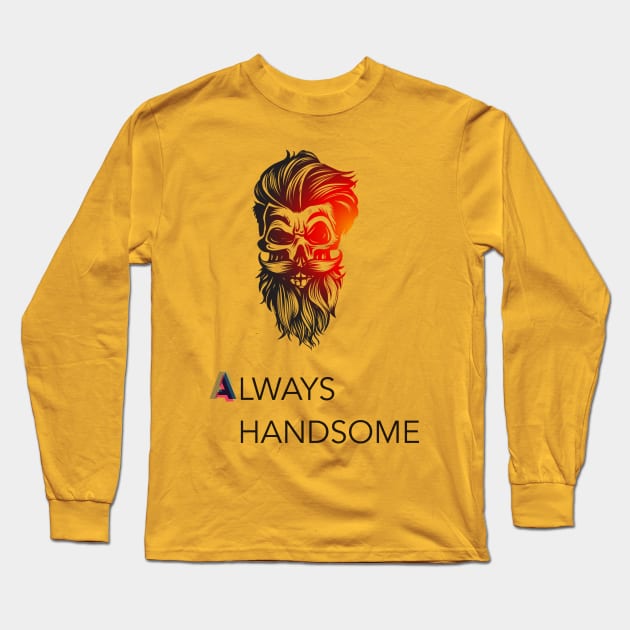 Always handsome skull with hair and beard Long Sleeve T-Shirt by VISUALIZED INSPIRATION